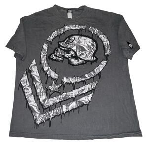 Metal Mulisha Gray Skull Helmet Shirt XL Graphic Biker Streetwear Grunge Y2K